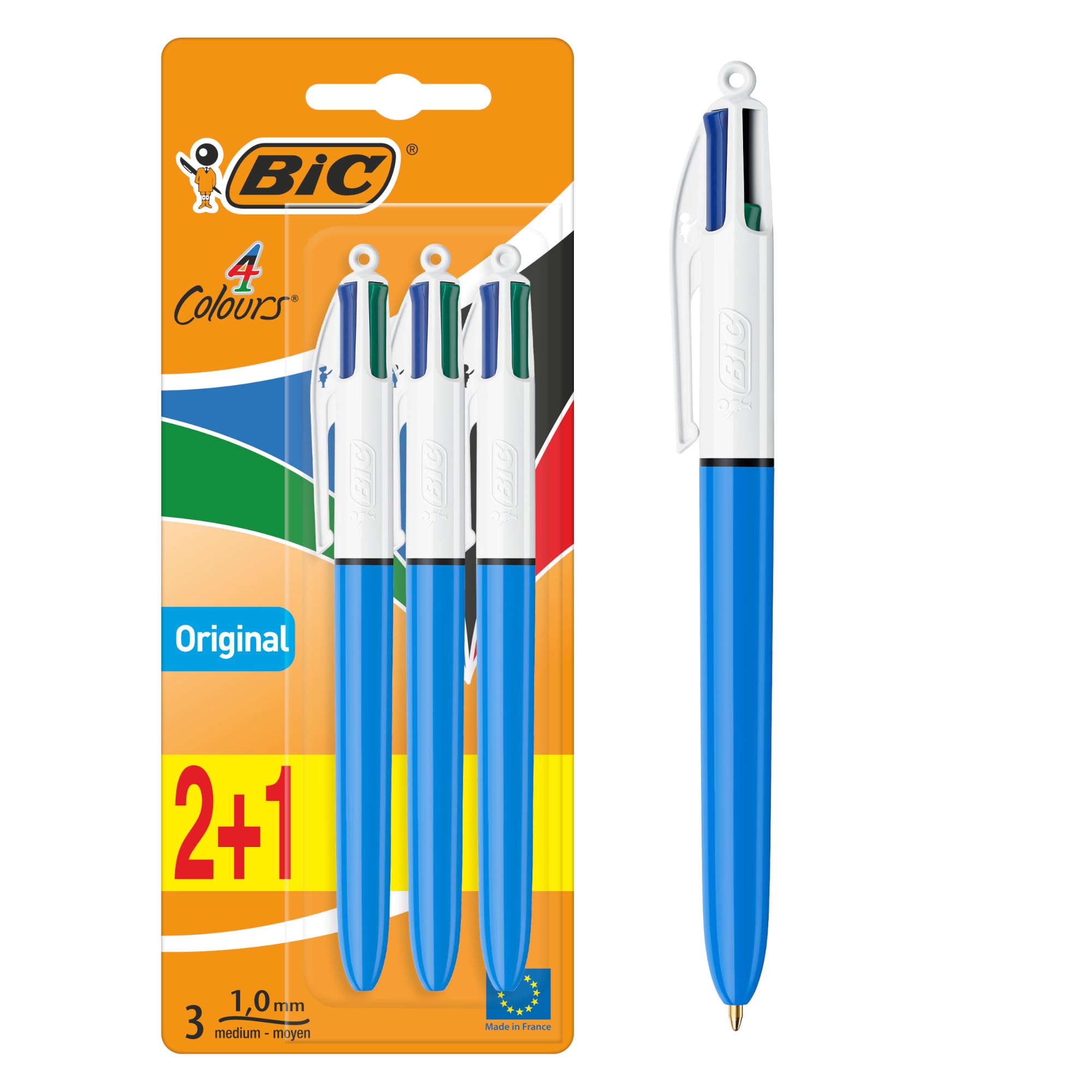 BIC 4 Colours Pens Multicolour Original - Retractable Ballpoint Pens - Pack of 3