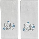 Serafina Home Christmas Hand Towels for Bathroom- Set of 2 White 100% Cotton Embroidered Let It Snow Blue Snowflake Design- 26 x 16 Bath Kitchen Decor