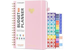 Soomeet Budget Planner - 7" x 10" Monthly Bill Organizer with Pockets, Undated Finance Planner with Expense Tracker Notebook, Budgeting Journal and Budget Book to Take Control of Your Money - Pink