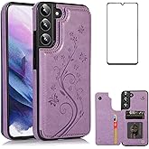 Asuwish Case for Samsung Galaxy S22 Plus /S22+ with Tempered Glass Screen Protector， Flip Wallet Cases Leather Stand with Card Holder，Double Magnetic Clasp and Durable Shockproof Cover (Purple)