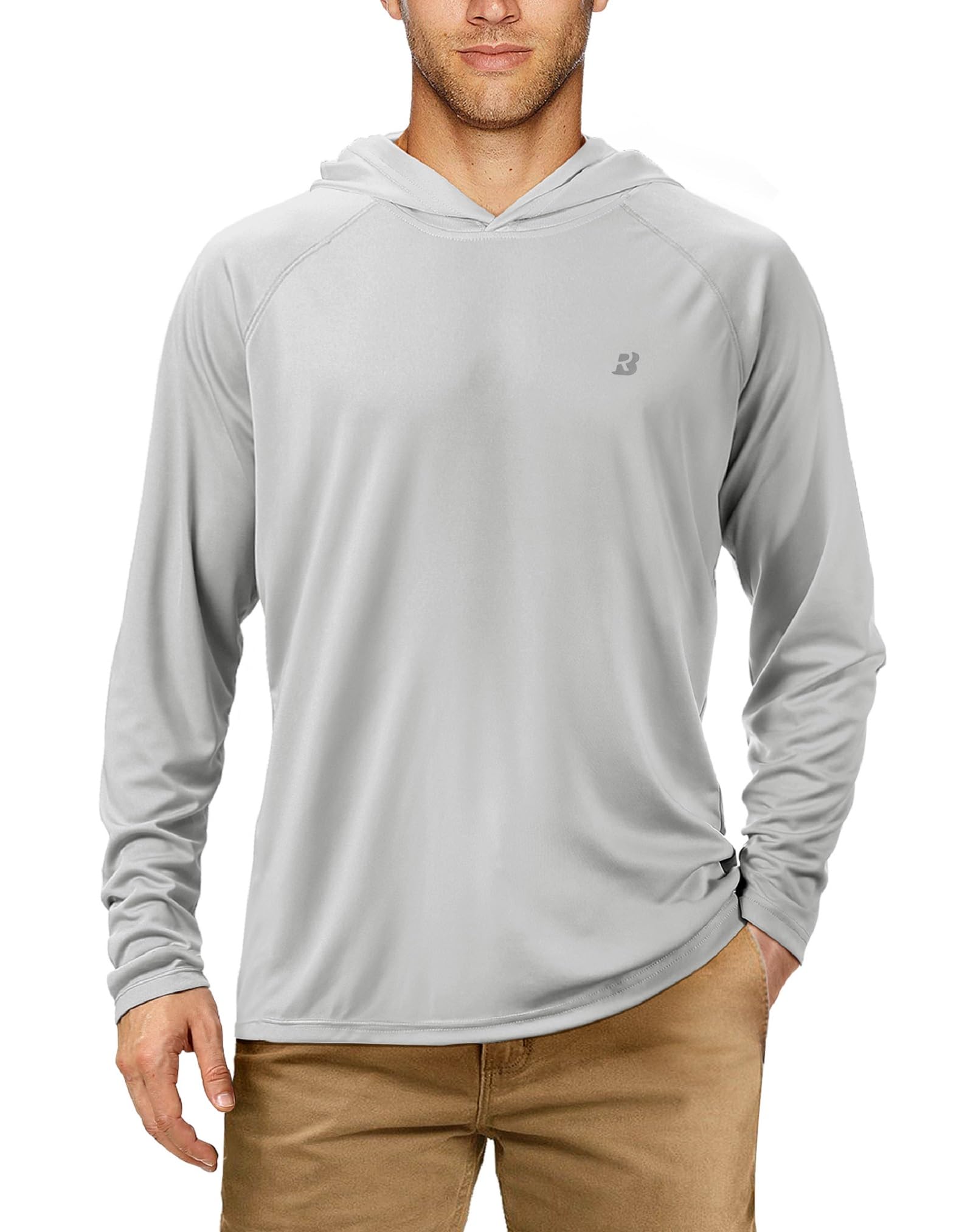 Roadbox UPF 50+ Fishing Shirts for Men, Long Sleeve UV Sun Protection Hoodie, Outdoor Hiking Running Swimming Rash Guard