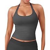 YEOREO SoftHue Women's Impact Halter Tank Top Longline Backless Scoop Neck Built-in Bra Sports Workout Gym Crop Top