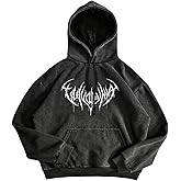 SOLY HUX Men's Graphic Hoodies Y2k Gothic Drawstring Long Sleeve Hooded Pullover Sweatshirt Vintage Streetwear