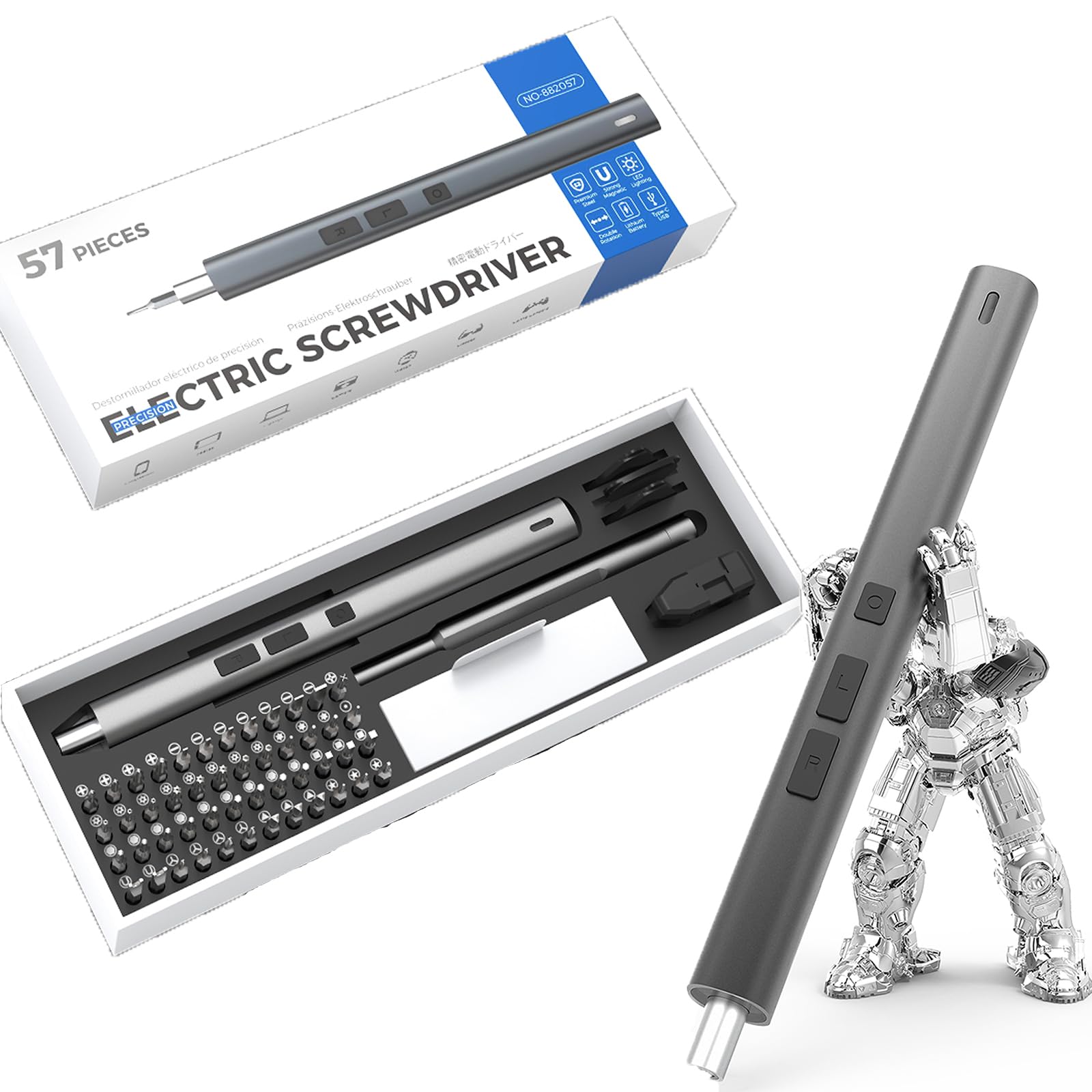 Mini Electric Screwdriver - 57 in 1 Precision Cordless Rechargeable Screwdriver Set with Magnetic S2 Bits, Small Repair Tool Kit for Phone PC MacBook Watch Camera Laptop PS4 PS5