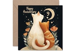 9th Anniversary Card for Women Men - Cats in Love - Happy 9 Year Anniversary Card for Partner Wife Husband Companion, 5.7 Inc