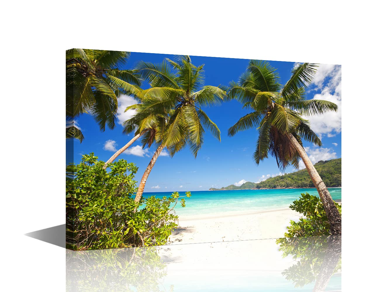 TISHIRON Canvas Wall Art Blue Sky Sands Beach Coconut Trees Prints Painting Stretched and Framed Paintings on Canvas Ready to Hang for Home Decorations Office Wall Decor 8x12inch (20x30cm)