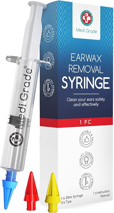 Medi Grade Ear Wax Removal Syringe Natural Ear Cleaner 3x Safety Tips