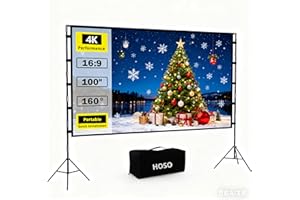 HOSO 100 Inch Projection Screen with Stand, Portable Storage Design (Size 40x18x19cm) Quick Removal Design, 16:9 4K HD Wrinkl