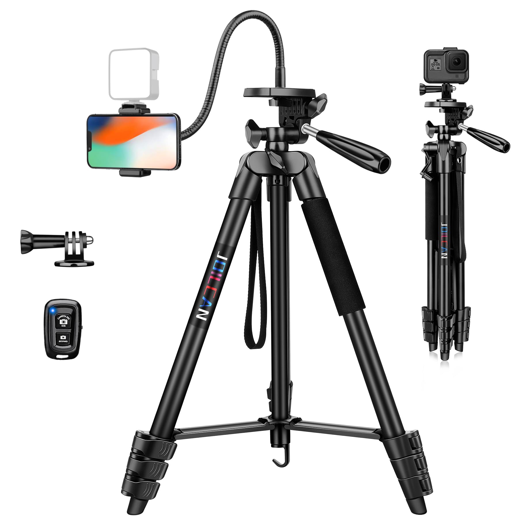 JOILCAN 67.7" Phone Tripod with 35cm Gooseneck & Cold Shoe Mount, 2026 Tall Extendable Tripods Stand with Remote, Professional Overhead Tripod for iPhone/Android Smartphone, Camera, Vlogging, YouTube