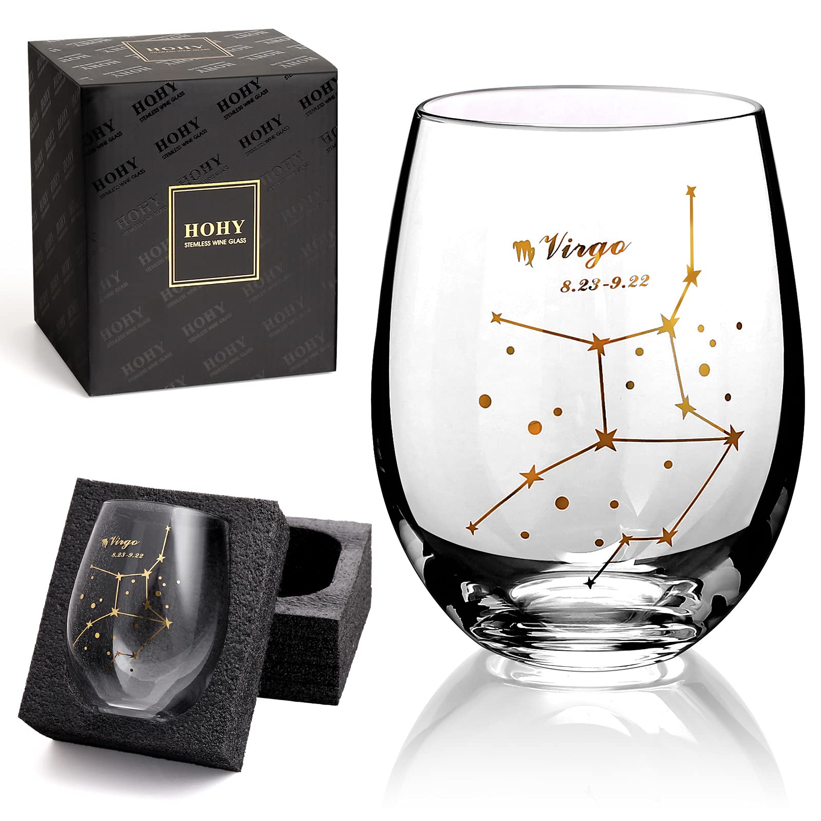 HOHY Virgo Zodiac Wine Glass 20 Oz, Virgo Zodiac Birthday Horoscope Gifts for Women, Birthday Wine Glass Astrology Constellation Christmas Gifts for Women, Constellation Wine Glasses Golden