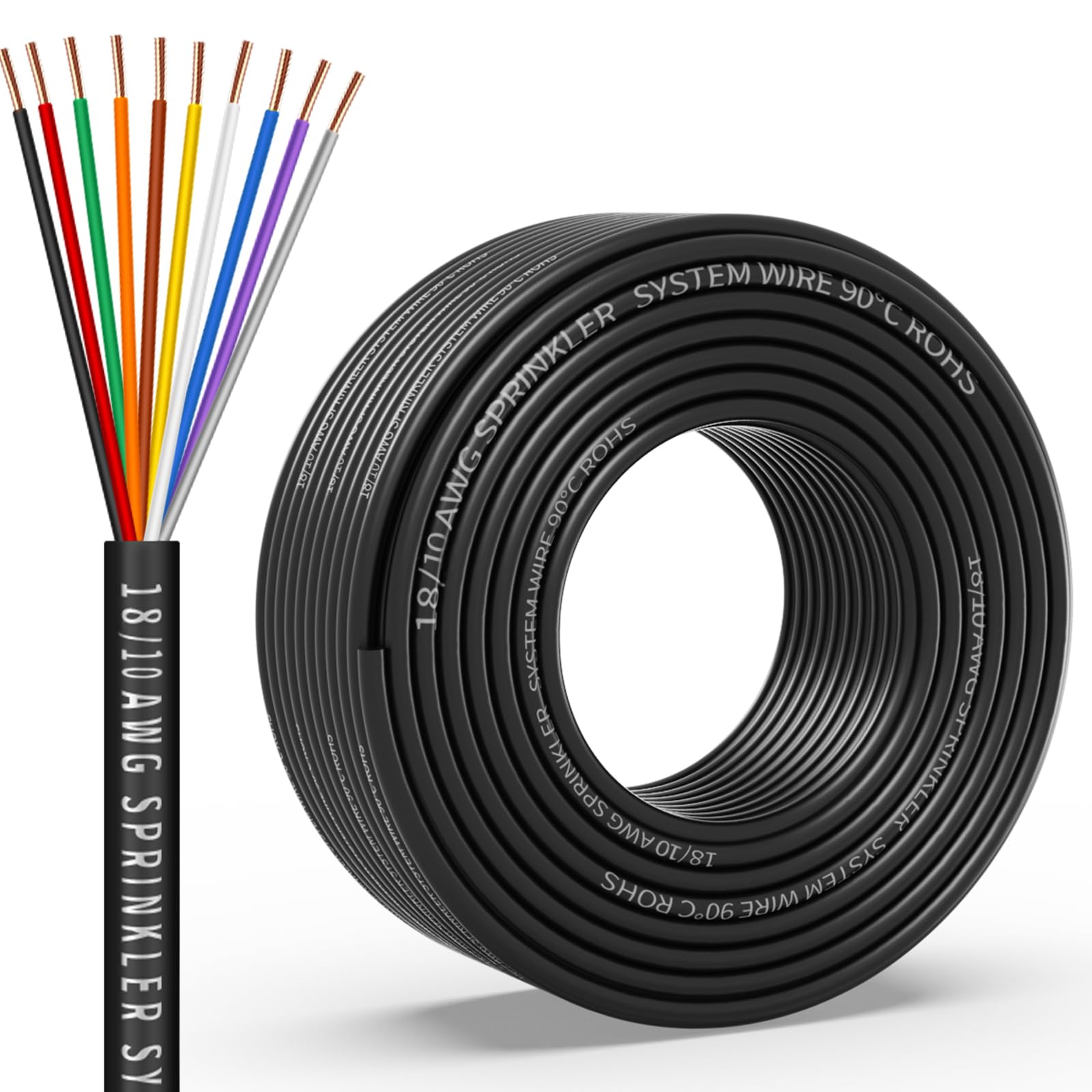 Photo 1 of 18/10 Solid Sprinkler System Wire 50ft, 18 Gauge Irrigation Wires PVC Jacket Sprinkler Cable for Underground Irrigation Valves Field Central Control System