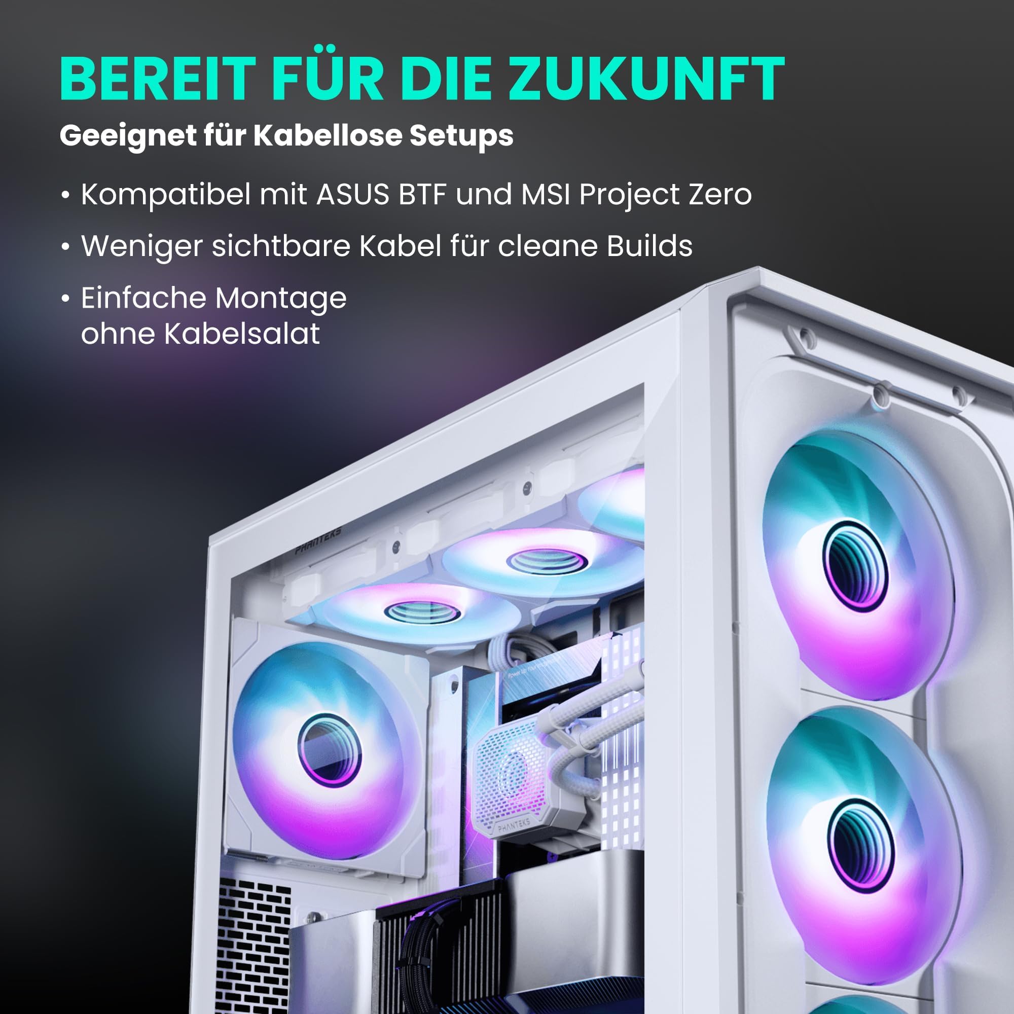 PHANTEKS Eclipse G400A Gaming Midi Tower Weiß – PC Gehäuse mit 4X 140-mm-D-RGB-Lüftern, Tempered Glass, Mesh-Front, E-ATX kompatibel, 360mm Radiator Support, optimiertes Kabelmanagement 4