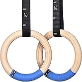 PACEARTH Gymnastics Rings Wooden Olympic Rings 1500/1000lbs with Adjustable Cam Buckle 14.76ft/9ft Long Straps with Scale Non-Slip Gym Rings for Home Gym Full Body Workout