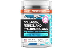 SimplyVital Collagen, Retinol & Hyaluronic Acid Cream - Anti-Aging Retinol Cream for Face, Neck & Décolleté - Made in USA - Daily Moisturizer Face Cream - 3.38 fl oz
