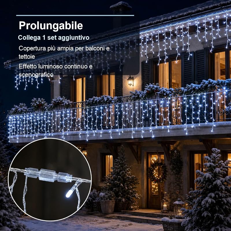 Guirlande Noël Exterieur 10m 400 LED, Rideau Lumineux Exterieur Blanc Froid,8 Modes avec Télécommande RF, Minuterie, 4 Niveaux de Luminosité, Idéal pour Jardin, Patio, Fête Noël [Classe énergétique E] — photo 3 sur 7