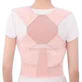 QFE Posture Corrector for Women and Men Back Brace Upper Support Straightener Shoulder Adjustable Breathable Hunchback Pain (Pink, Small)