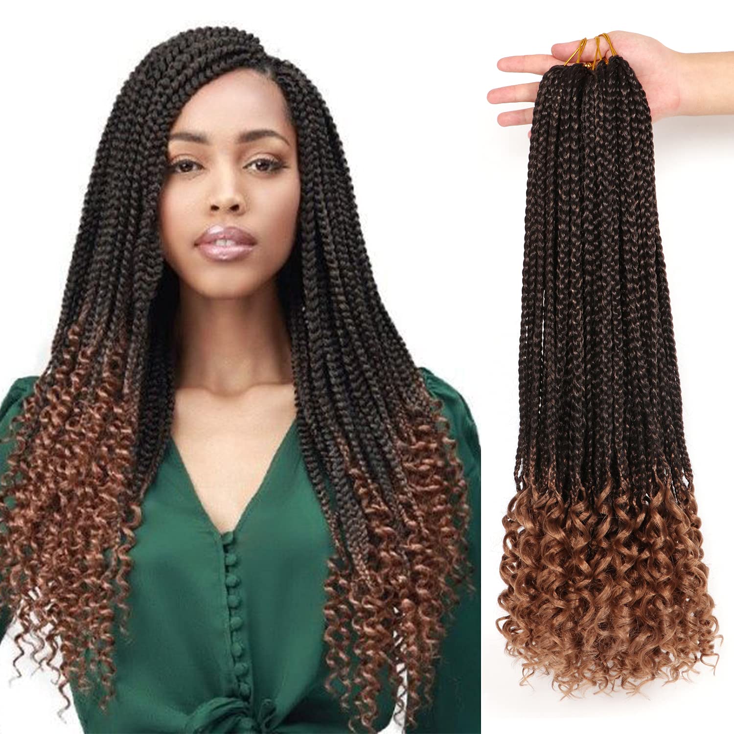 7 Packs/Lot Crochet Braids Box Braids Goddess Box Braids Crochet Hair with Curly Ends 3S Wavy Crochet Braids Crochet Hair Extensions for Black Women (24 Inch (Pack of 7), #T-27)