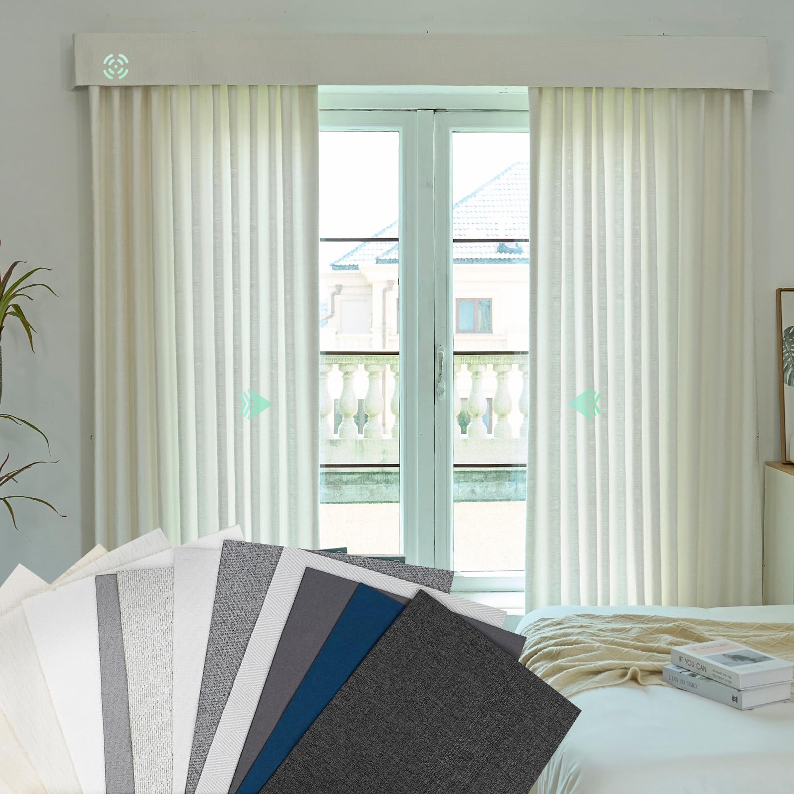 Photo 1 of Yoolax Motorized Curtain Rods & Texture Thermal Insulated Drapes Smart Curtain Compatible with Alexa and Google Home Customized, Fabric Sample (Dark Color)