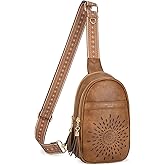 APHISON Small Sling Bag Fanny Packs Cell Phone Purse Vegan Leather Crossbody Bags for Women Chest Bag with Adjustable Strap BROWN
