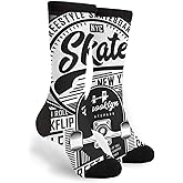 Skateboard Skate Board Sport Tee Graphics Urban Skater Street Novelty Crew Socks Cozy Cool For Women & Men Sock, Black and White, 5.5-12