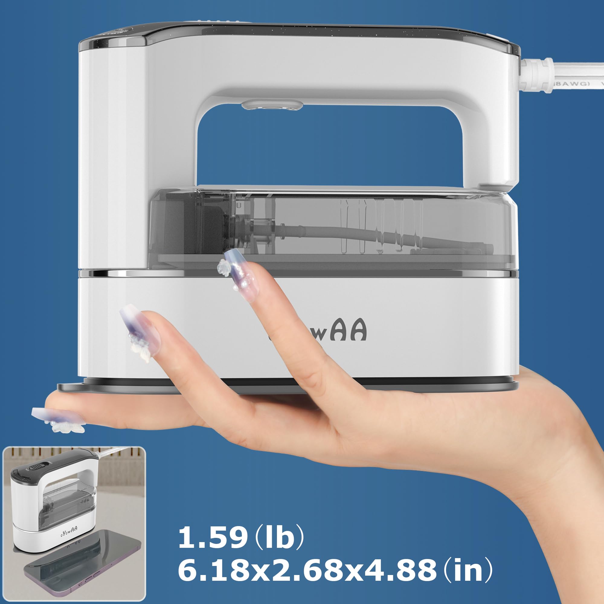 Travel Steamer for Clothes, Mini Steam Iron, Handheld Portable Clothes Steamer Iron, 1300W 360° Steam, for Travel, Home and Office