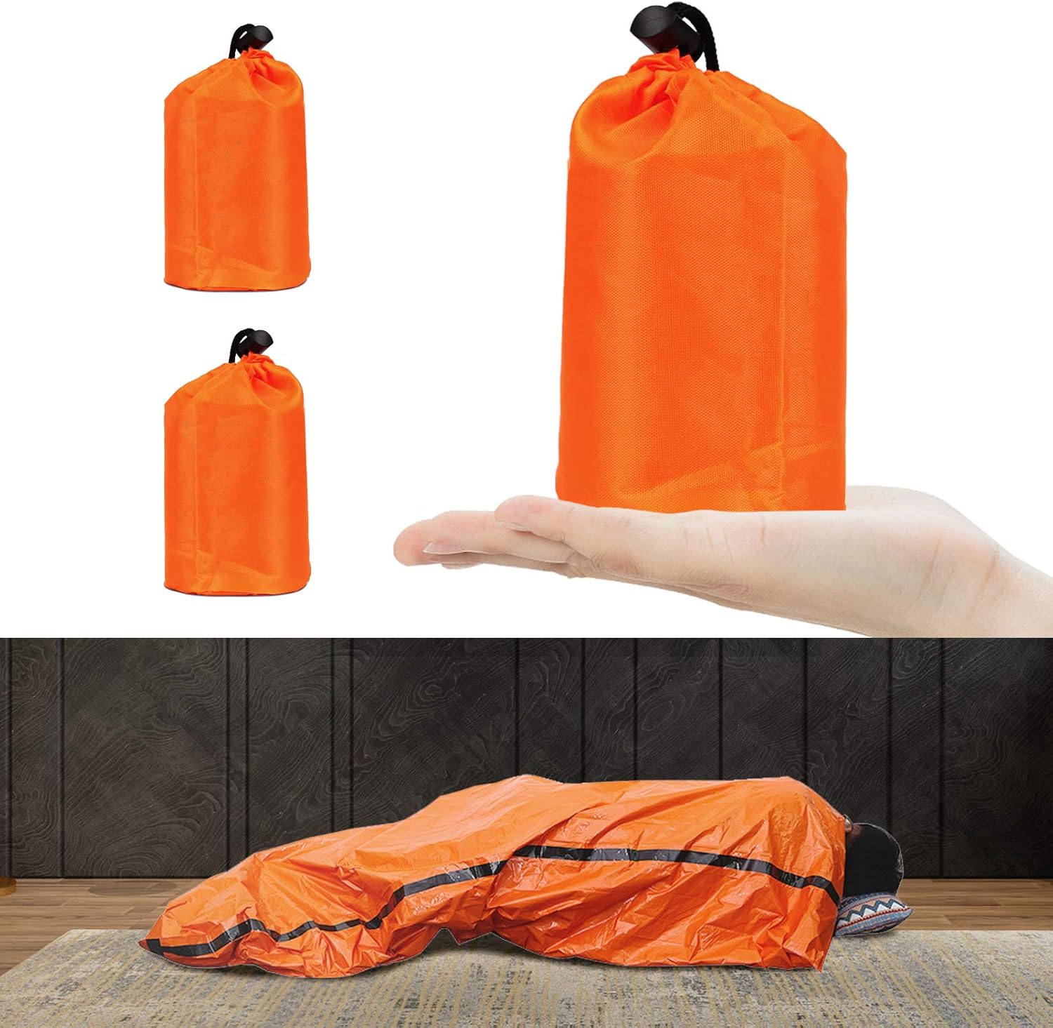 Editbar Notfall Poncho 4-tlg. - Rettungsdecke, 130x100 Cm, Orange/silber