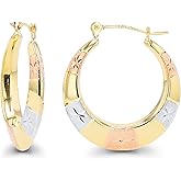 14K Gold Polished & Matte Diamond Cut Star Hoop Earrings For Women | 3.60x23mm Hoops | Earrings For Sensitive Ears | Solid Gold Earrings For Women