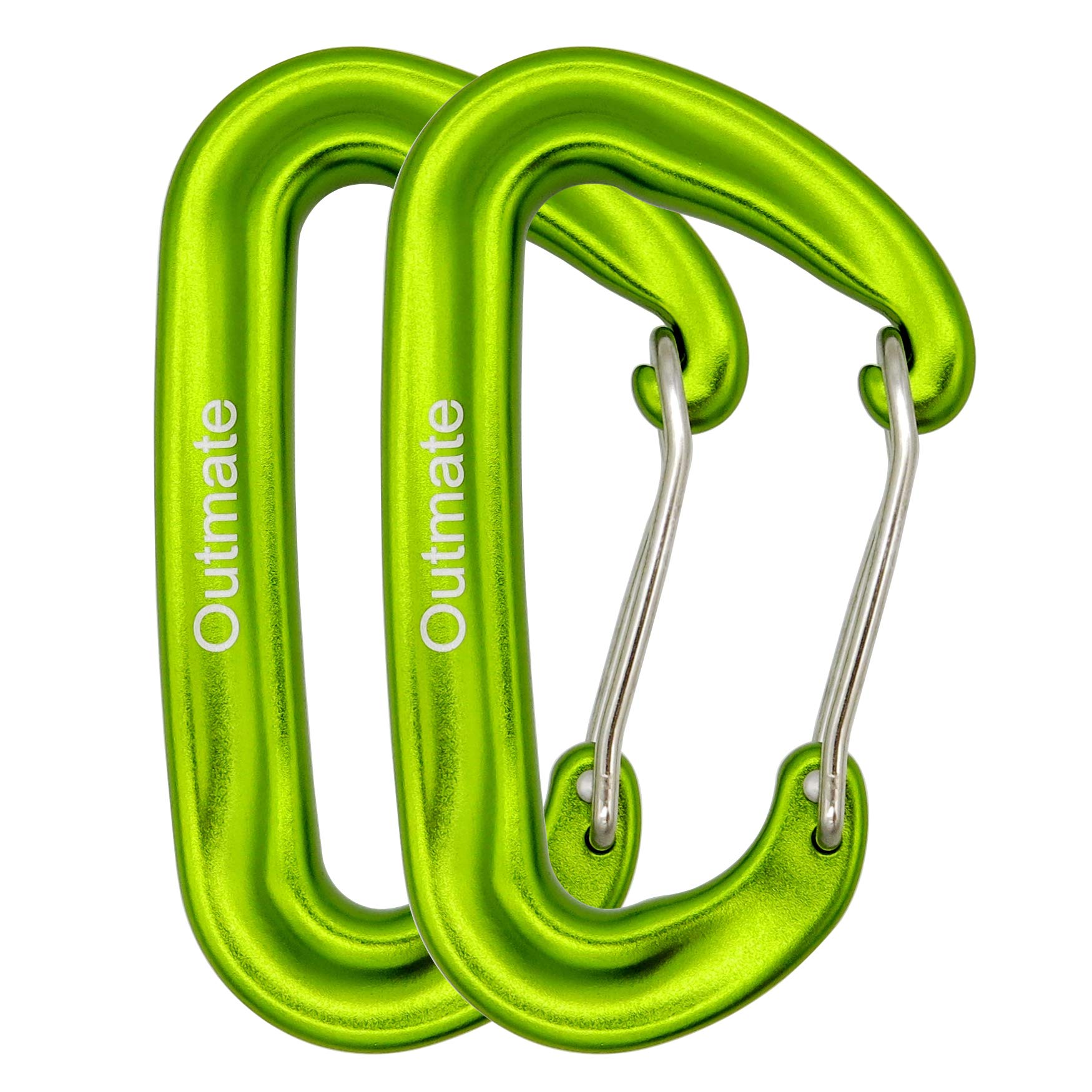 Outmate Carabiner Clip,12kN Aluminium Alloy Wiregate Carabiners,Heavy Duty Clips 2645lbs/1200kg,Perfect Gear for Hammocks Camping Hiking Keyring and Utility(Wire gate,2 Grass Green)