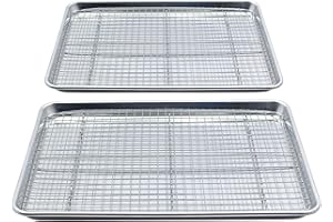 Checkered Chef Baking Sheets for Oven - Half Sheet Pan with Stainless Steel Wire Rack Set 2-Pack - Easy Clean Cookie Sheets, Aluminum Bakeware