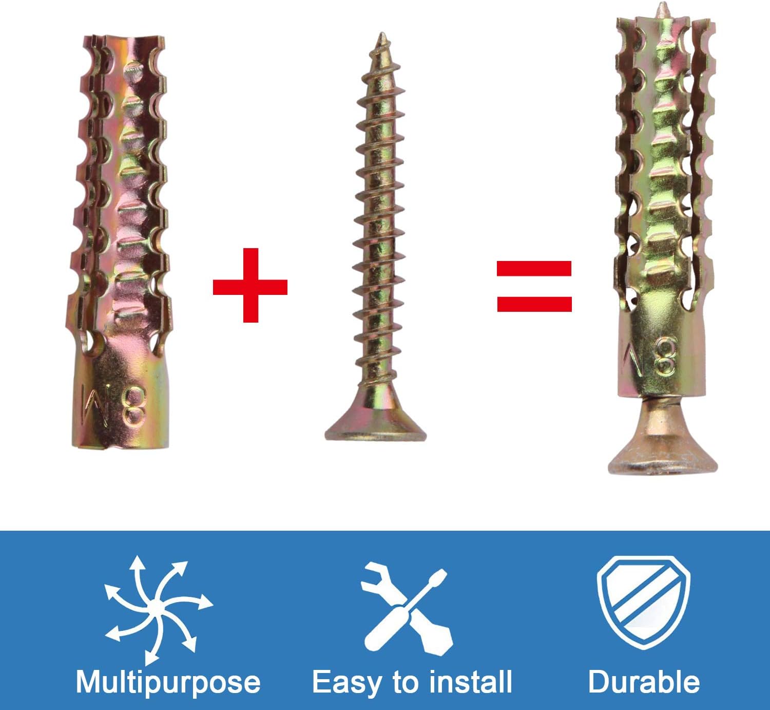 LIANGPIN 100Pcs Plasterboard Fixings, Screws & Metal Wall Plugs, Metal