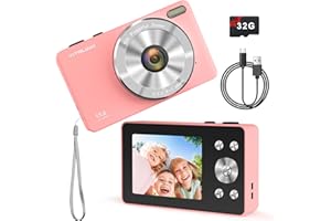 VITALUXE 4K Digital Camera, Camera for Kids Real 13MP Point and Shoot Digital Cameras with 32GB SD Card 16X Zoom, 2.83'' Portable Vintage Small Camera for Teens Kids Boys Girls Gift Pink