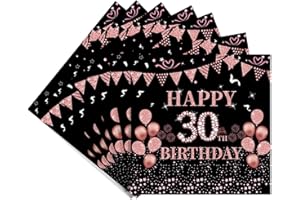 30th Birthday Decorations for Men Women,Supplies Cocktail Napkins Rose Gold on Black 40 Pack,Disposable Birthday Party Suppli
