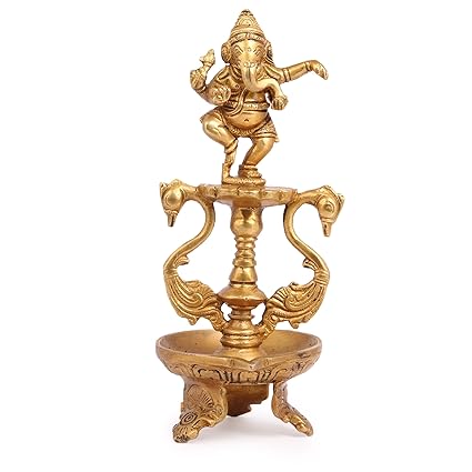 Kartique Brass Ganesha Design Diya (Gold_8 Inch X 4 Inch)