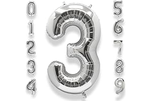 AULE 40 Inch Big Silver 3 Balloon Number Large Foil Helium Number Balloons 0-9 Jumbo Giant Happy 3rd Birthday Party Decoratio