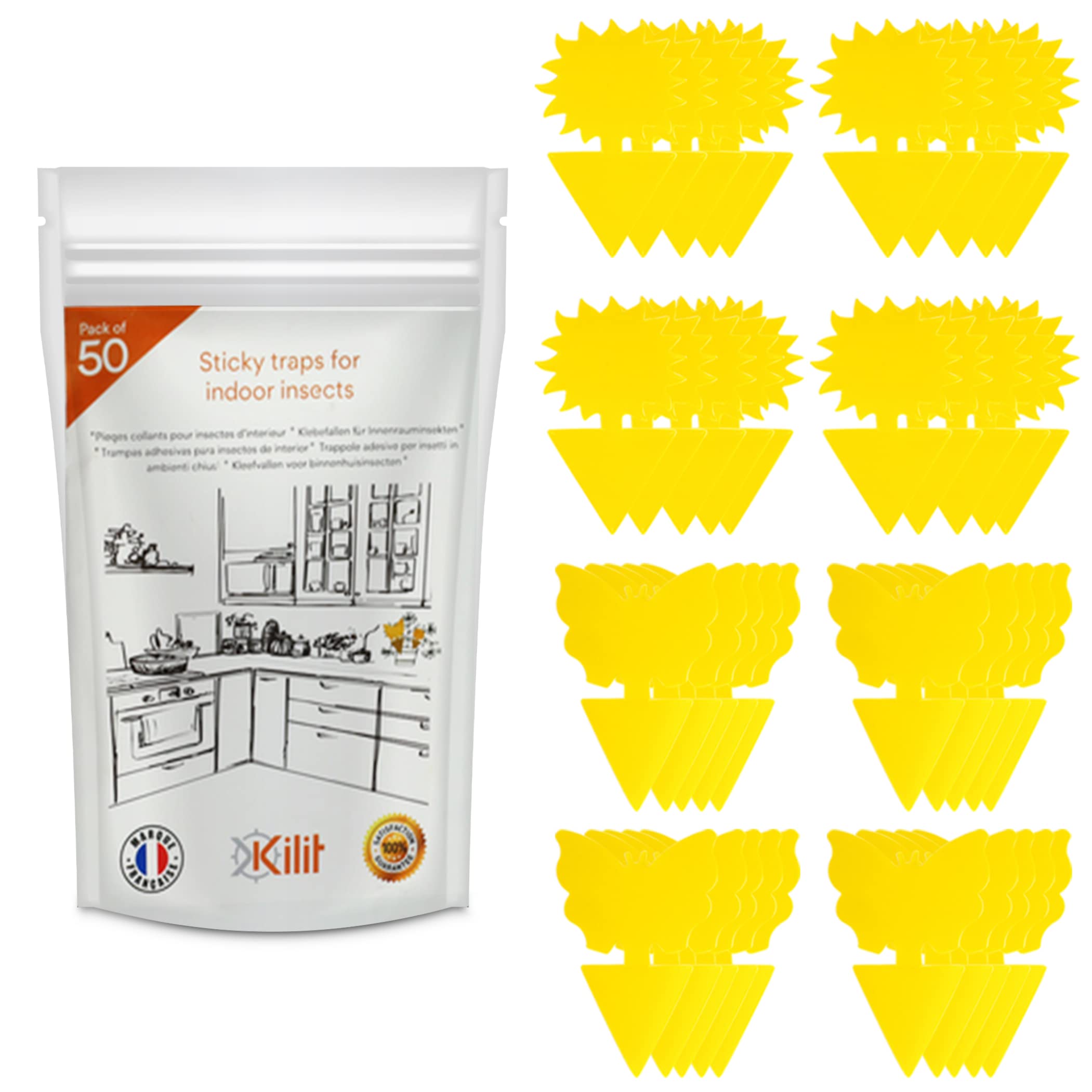 KALIGEN Fungus Gnat Traps [Pack of 50] - Yellow Sticky Traps for Indoor Plants - Non-Toxic and Odourless - Double-Sided Gnat Killer - Effective Up to 3 Months