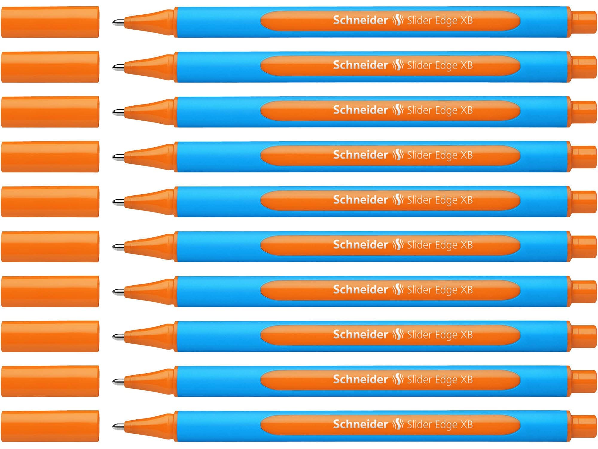 Schneider XB Slider Edge Ballpoint Pens with Cap Pack of 10 / Orange / Cyan Blue Barrel — image 1