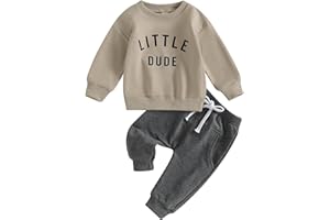 ALLSHOPE Newborn Baby Boy Fall Clothes Long Sleeve Round Neck Letter Print Sweatshirt Top Long Pants Cute Toddler Winter Outfits