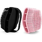 Silicone Body Scrubber 2 Pcs Silicone Loofah Exfoliating Body Scrubber for Men and Women Soft Silicones Shower Scrubbers with Handle Silicones Bodys Brush for All Skin Lather Well (Black and Pink)