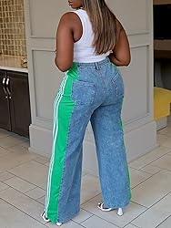 Angsuttc Wide Leg Denim Pants High Waist Patchwork