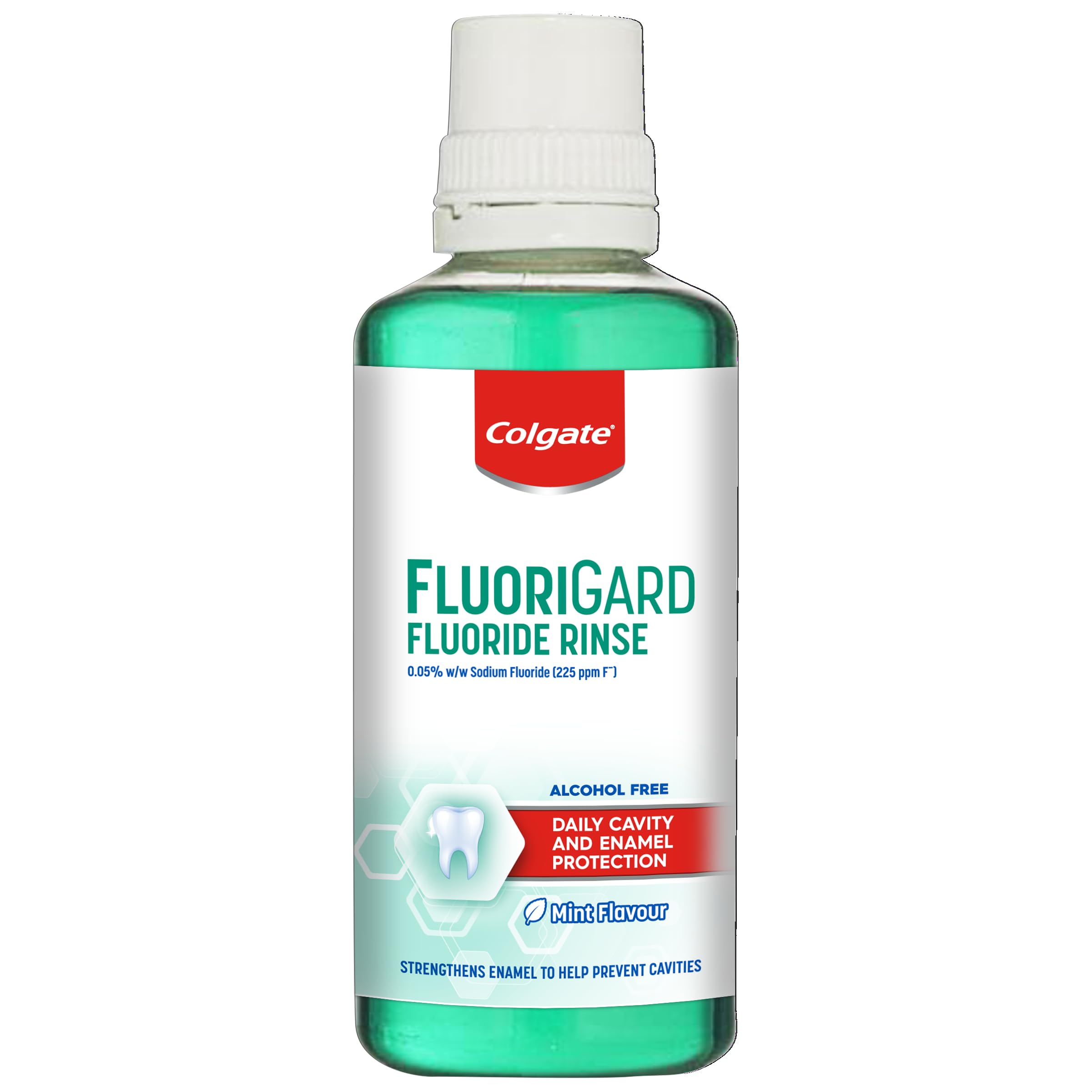 Colgate Fluorigard Fluoride Rinse (Alcohol Free) Mouthwash 400 ml, Prevents Tooth Decay, Strengthens Enamel, Prevents Mineral Loss, Mint Flavour
