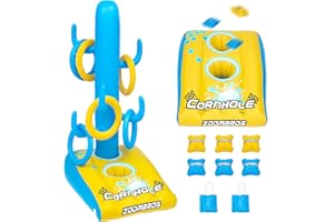 ZOOMBROS 2in1 Cornhole, 6 Bean Bags & Ring Toss with Anchor Bags, Inflatable Cornhole Pool Game Floating, Pool Toys for Adults Teens and Family