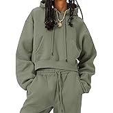PEHMEA Women's 2 Piece Sweatsuit Outfits, Winter Comfy Lounge Sets for Women, Fleece Hoodies Crop Pullover with Joggers Pants