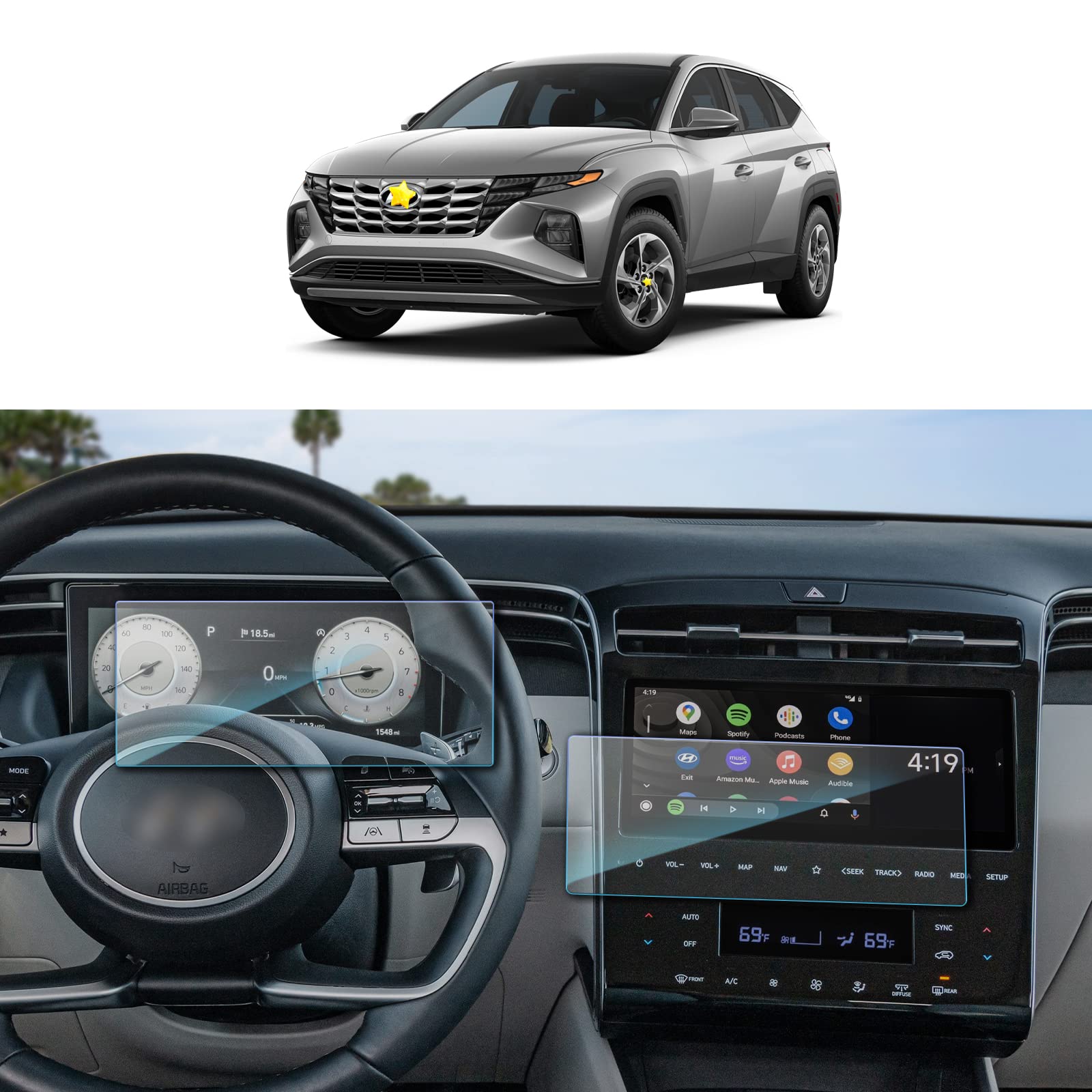 SKTU Navigation Screen Protector compatible with Hyundαi Tucson NX4 2021+ Tempered Glass Instrument Panel Protective Film Scratch-Resistant Anti-Fingerprint
