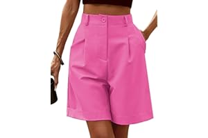 HOTOUCH Shorts for Women Bermuda Shorts Casual Elastic High Waisted Wide Leg Shorts Knee Length Summer Shorts with Pockets