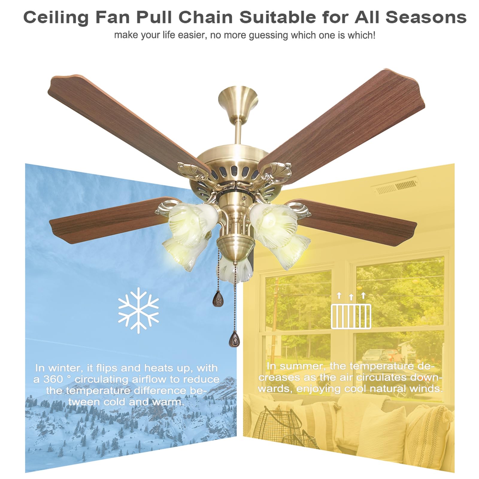 4 Pack Bronzed Ceiling Fan Pull Chain Extension, 12 Inches Classic Drop Shaped Pendant Pull Chains for Ceiling Fans and Lights, Decorative Fan Pulls Extenders with Connector (2 light and 2 fan)