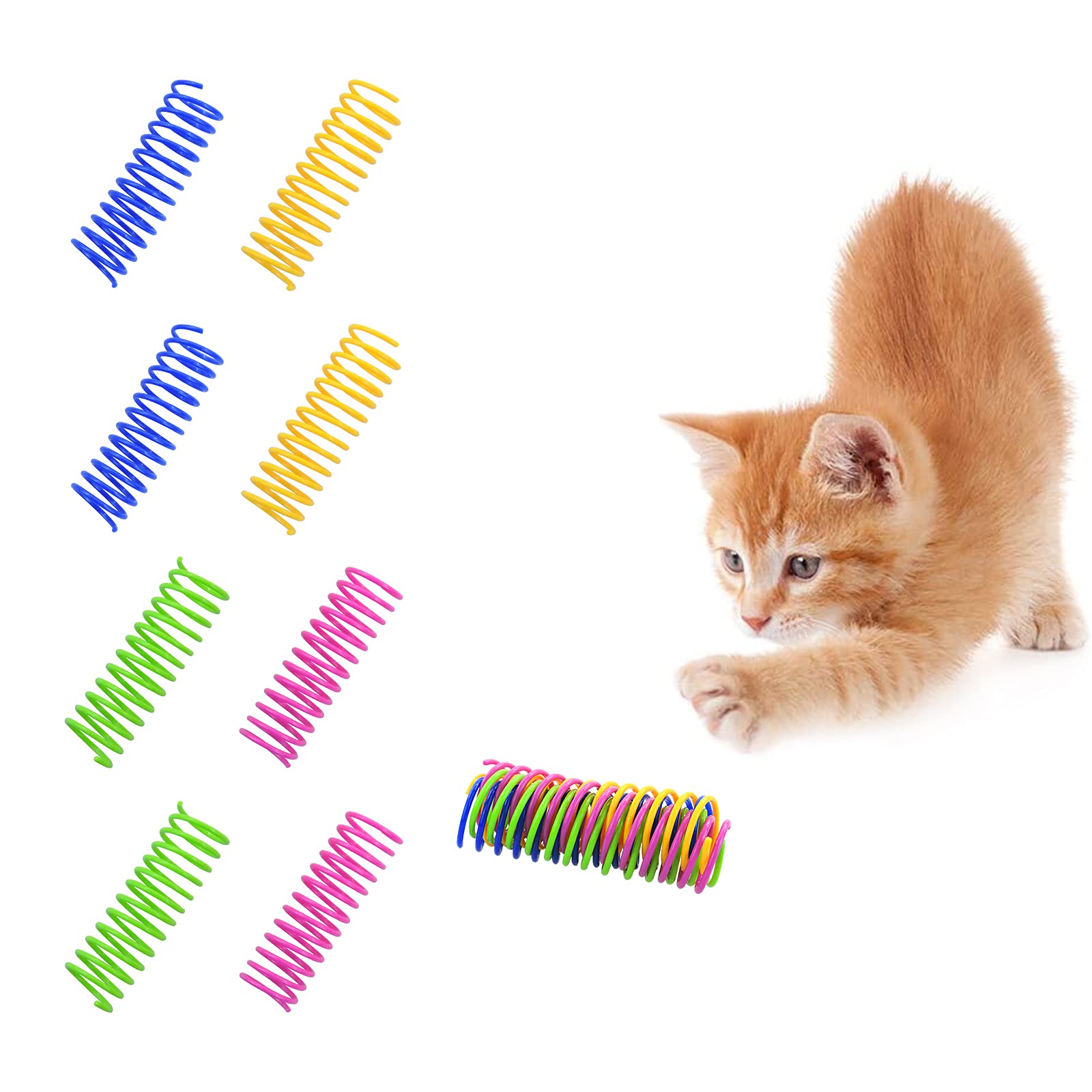 Andiker Cat Toys for Indoor Cats Interactive 3.34in 4 Colors Cat Spring Toy, 8pc Big Springs Set Lightweight Durable High Elasticity Cat Spiral Springs for Cats to Swat, Bite, Hunt to Kill Time (8pcs)