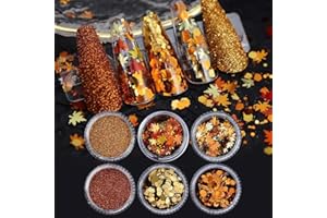 SPLOCUDU 6 Boxes Fall Leaves Nail Glitters 3D Gold Autumn Leaves Nail Decoration Accessories 3D Maple Leaves Nail Decals Professional Fall Nail Designs for Women Manicure