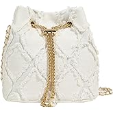 Extolove Denim Bucket Bag Quilted Drawstring Jean Purses for Women Denim Clutch Hobo Bags Crossbody Handbag