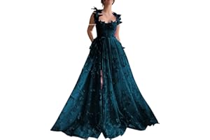 PEIYJYUSP 3D Butterfly Tulle Prom Dresses for Women 2024 Lace Applique Princess Prom Dress Long Ball Gown with Slit