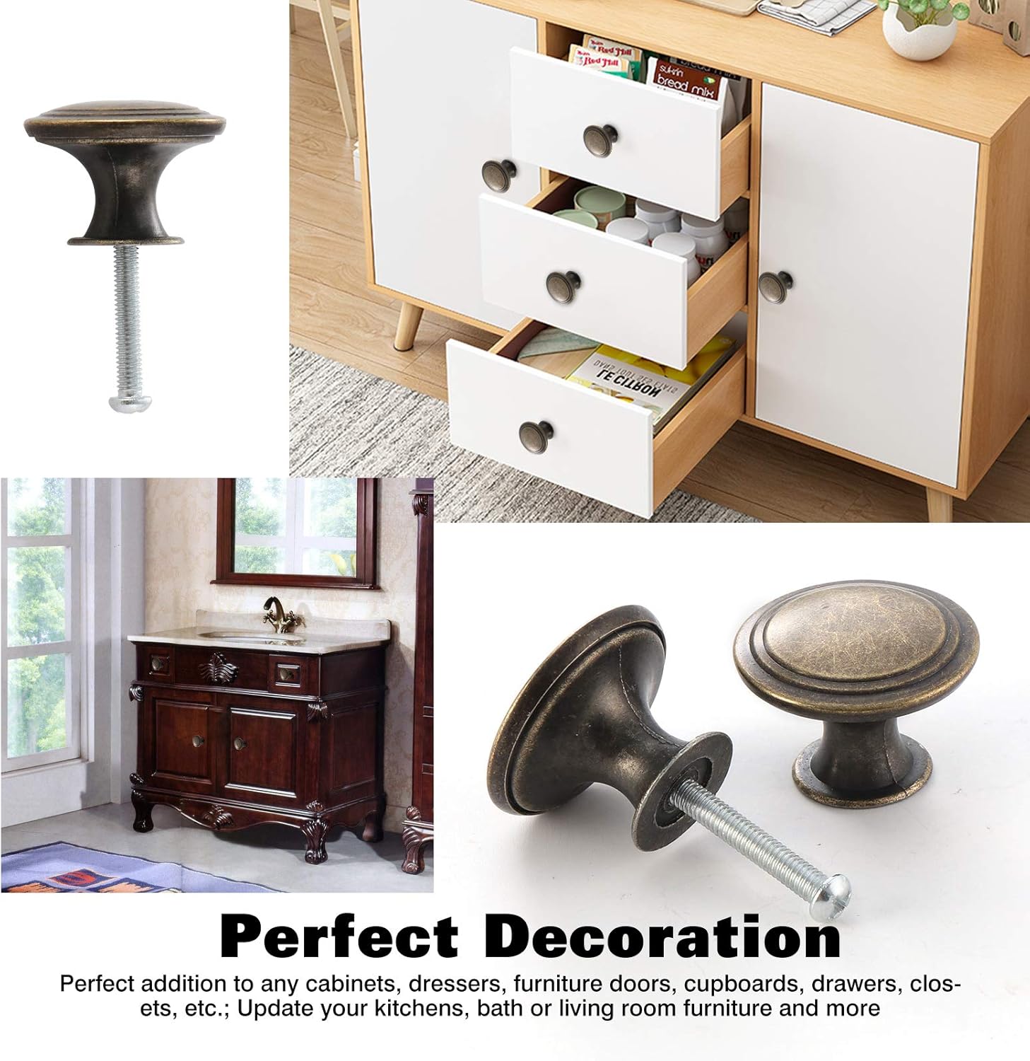 TsunNee 12PCS Vintage Cabinet Knobs Bronze Drawer Knobs, Antique Style Kitchen Cupboard Handles, 30mm Round Furniture Door Knobs - Image 4